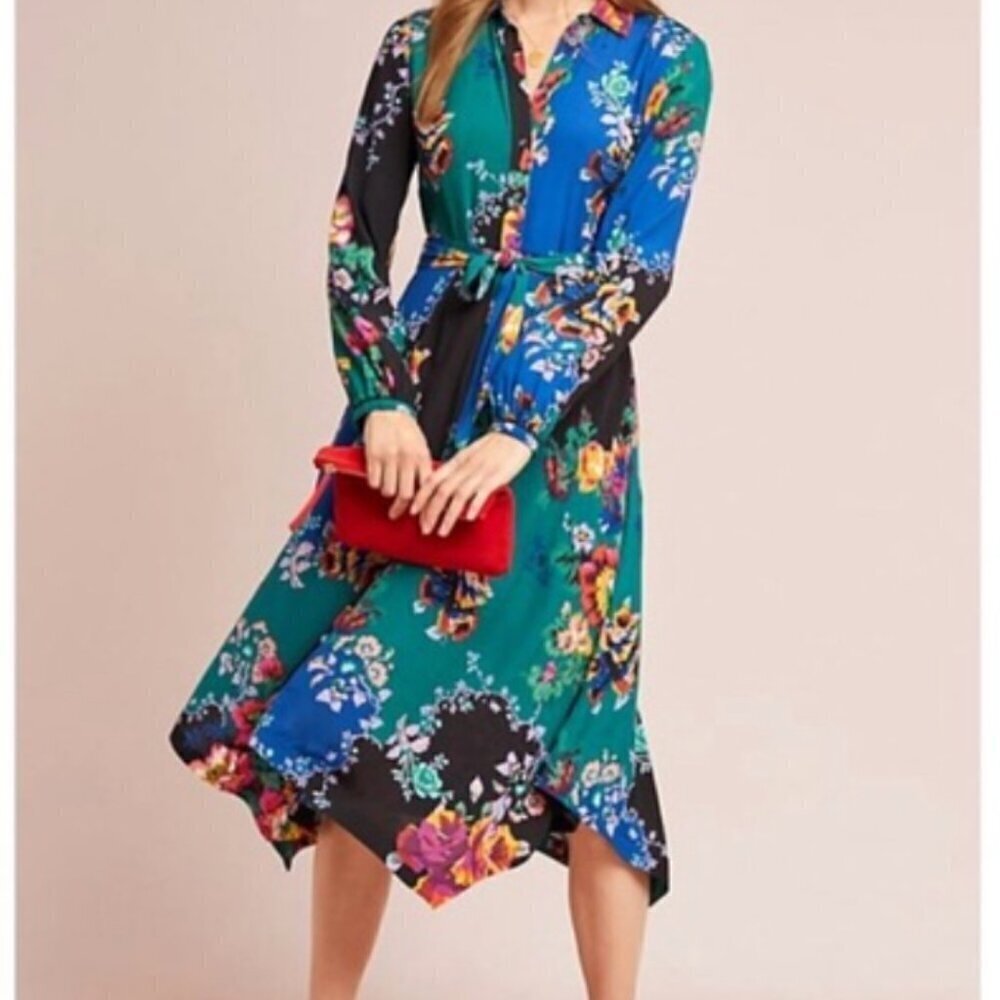 Anthropologie Maeve Floral Patchwork Shirtdress Size 2 Dress NWT